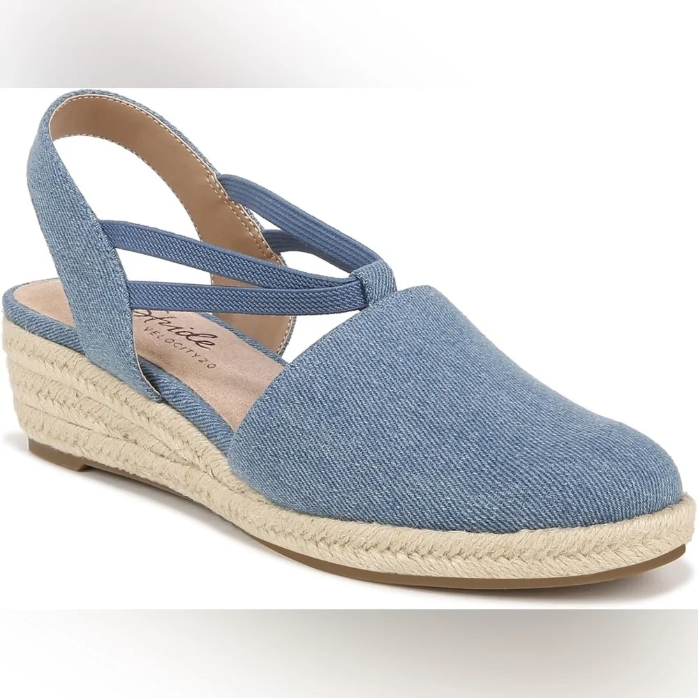 Life Stride Denim Blue Wedge Sandals - Picture 2 of 5